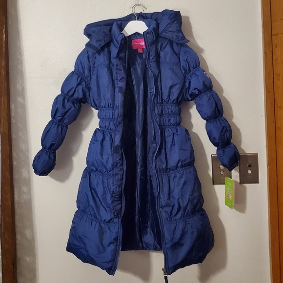 Sportoli Girls Hooded Puffer Coat - size 10-12 - navy - Picture 2 of 7